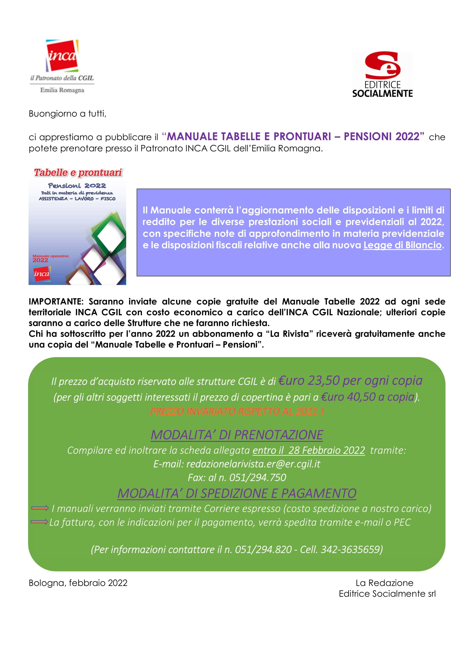 PROMOZIONE MANUALE TABELLE 2022 FRONTE